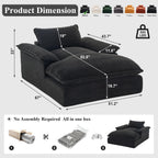 67" Chaise Lounge Chair Indoor, Oversized Boneless Chaise Lounge | Deep Seat Reading Chair | Large Dual-Layer Cushion | Wide Armrests | Corduroy Boneless Couches for Living Room Bedroom, Black