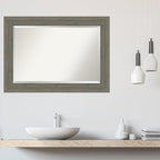 Amanti Art Grey Wall Mirror 31x43 Fencepost Grey Rectangle Bathroom Mirror for Wall Decor Living Room, Large Country Rustic Wood Frame, Hangs Horizonally and Vertically, Bathroom Decor, Beveled Edge
