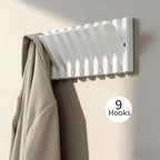Coat & Hat Hooks Wall Mount with Key Holder, Wall Mounted Coat Rack with 9 Retractable Hangers, Solid Wood Slim Key Holder for Entryway Decor, 17in Natural Finish