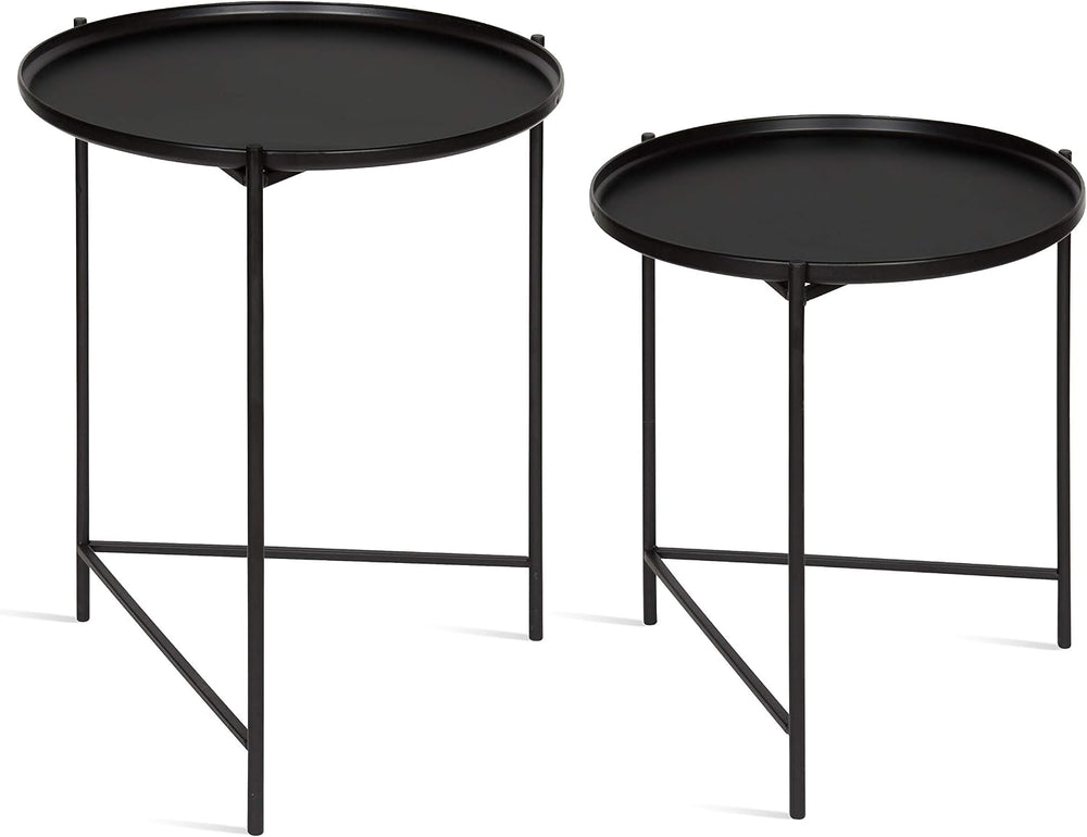 Kate and Laurel Ulani Set of 2 Nested Round Metal End Tables, Black