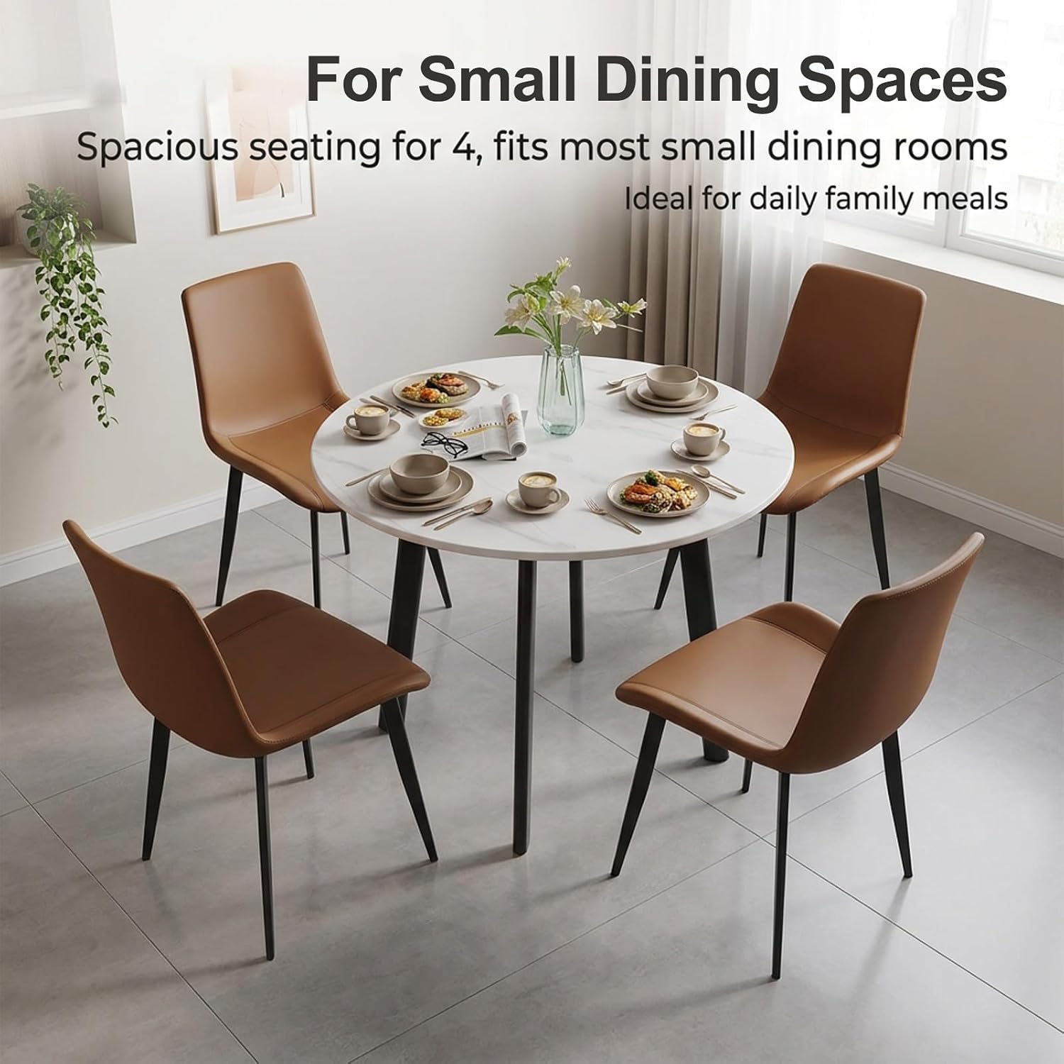 Round Dining Table Set for 4,Modern Kitchen Coffee Table Set | Comedor de 4 Sillas y Mesa,with 4 Upholstered Chairs,Small Dining Set,for Kitchen Dining Room Apartments.