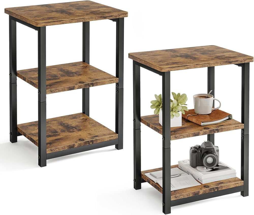 TOMNK 2PCS Side Table 3-Tier Small End Table，Brown