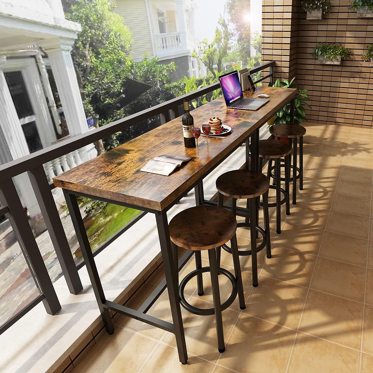 Recaceik 3 Piece Pub Dining Set, Modern bar Table and Stools for 2 Kitchen Counter Height Wood Top Bistro Easy Assemble for Breakfast Nook Living Room Small Space Restaurant, Rustic Brown 39