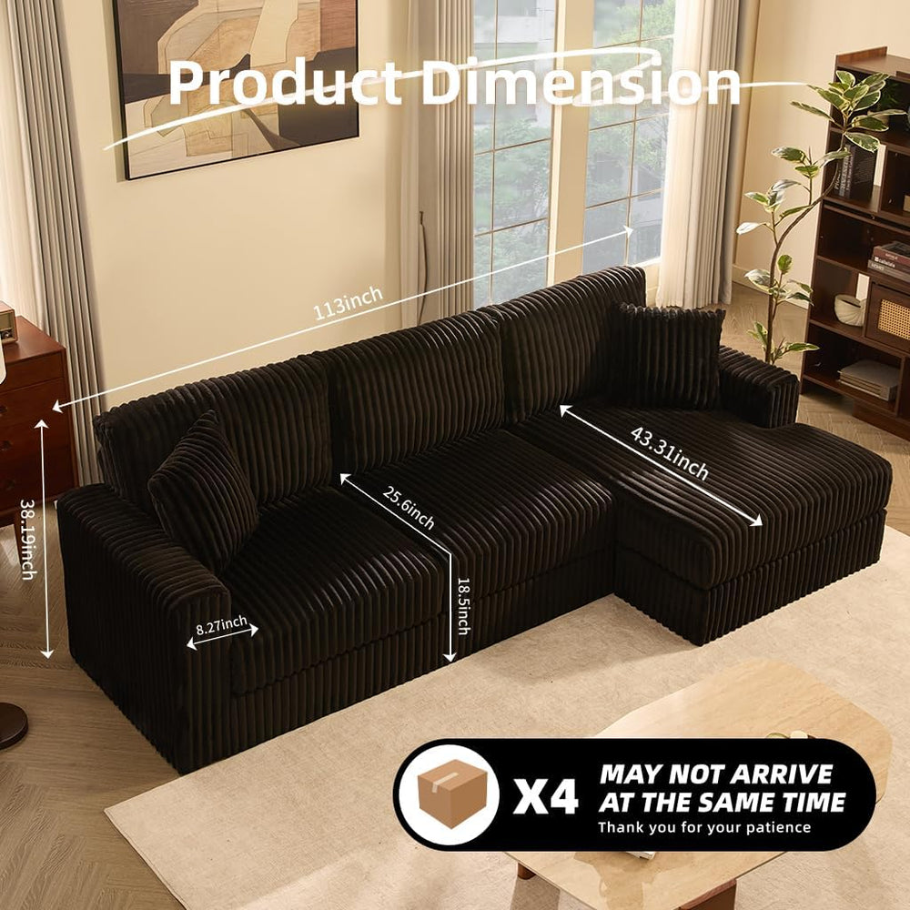 GOSUHI 113" L-Shaped Cloud Couch, Modular Sectional, Deep Seats, Black |...