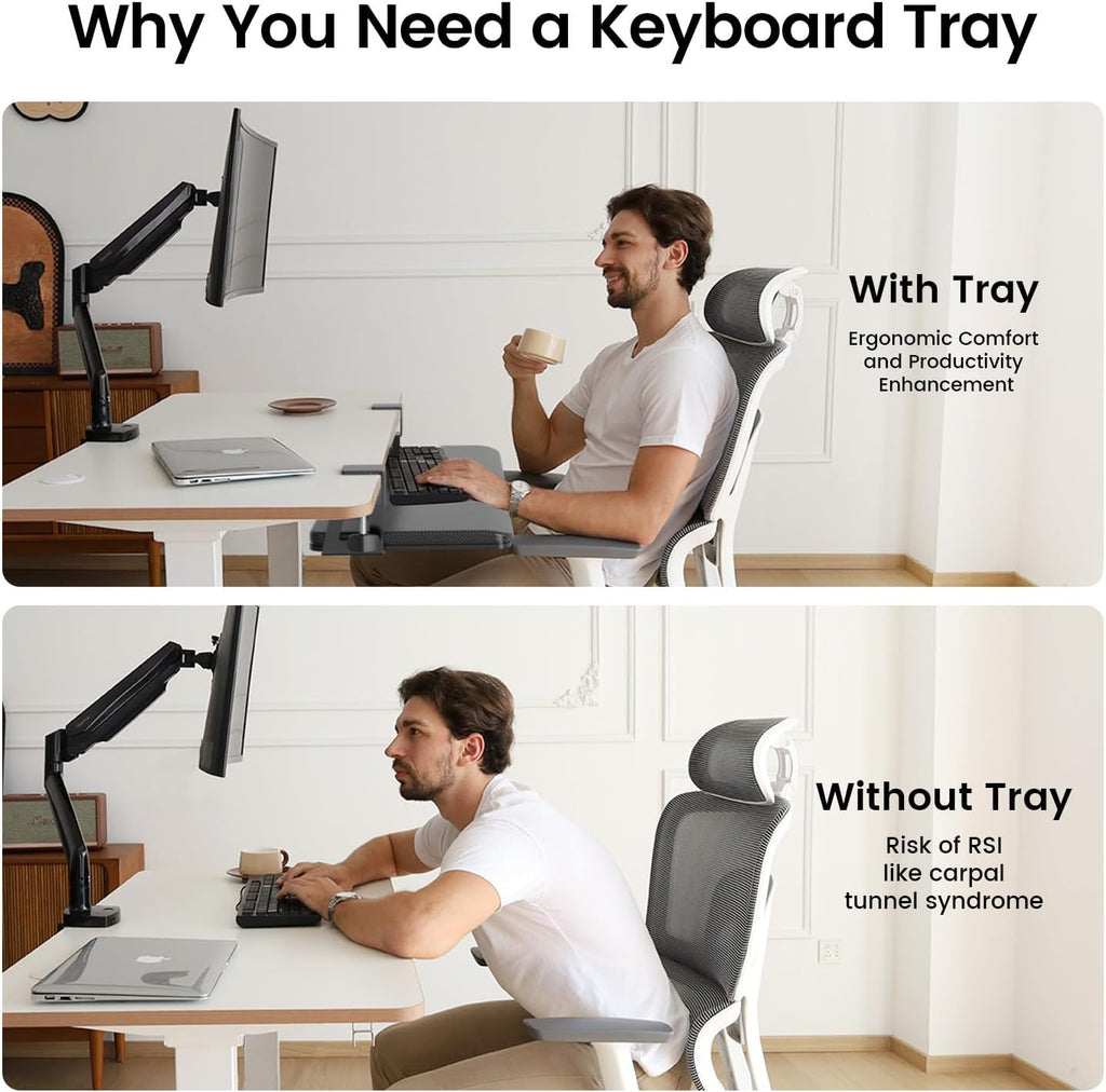 NearHub Large Keyboard Tray Under Desk Slide Out with Extra Sturdy C Clamp Mount System,26'' (30'' including Clamps) x11 Slide-Out Keyboard Drawer Under Desk for Typing,Keyboard Mouse Tray,Black