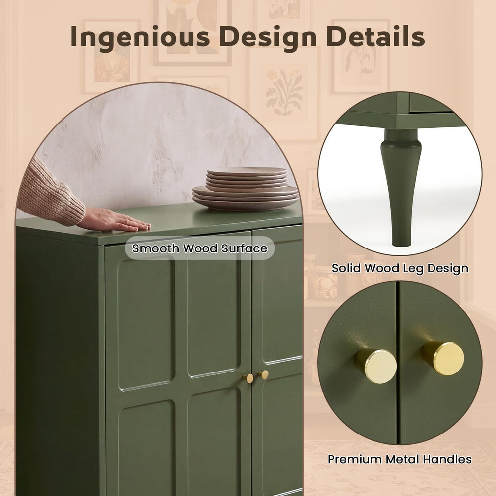 Forest Green Storage Cabinet with 2 Doors and Adjustable Shelf