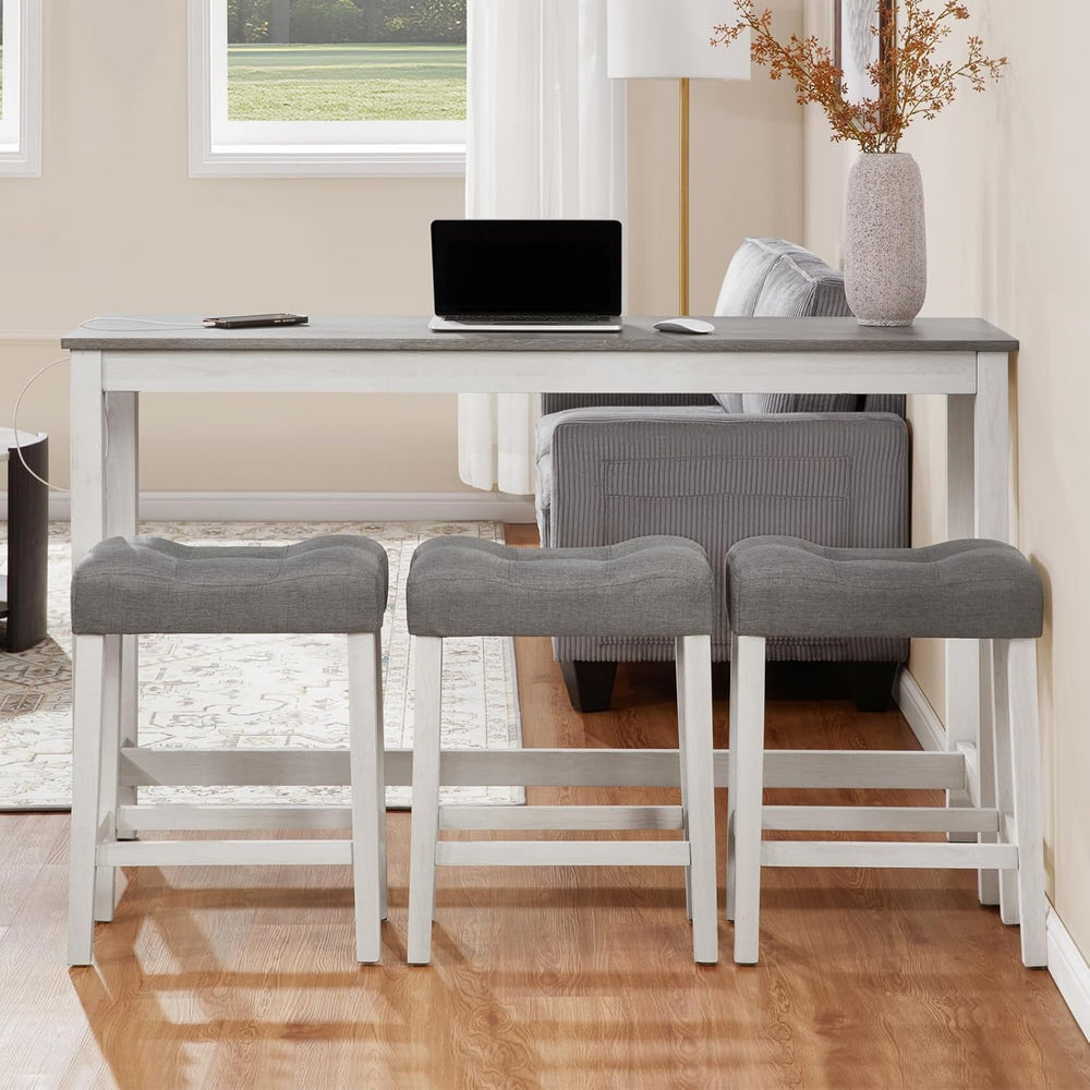 LKTART Bar Table and Chairs Set, 4 Piece Counter Height Bar Table Set with Po...