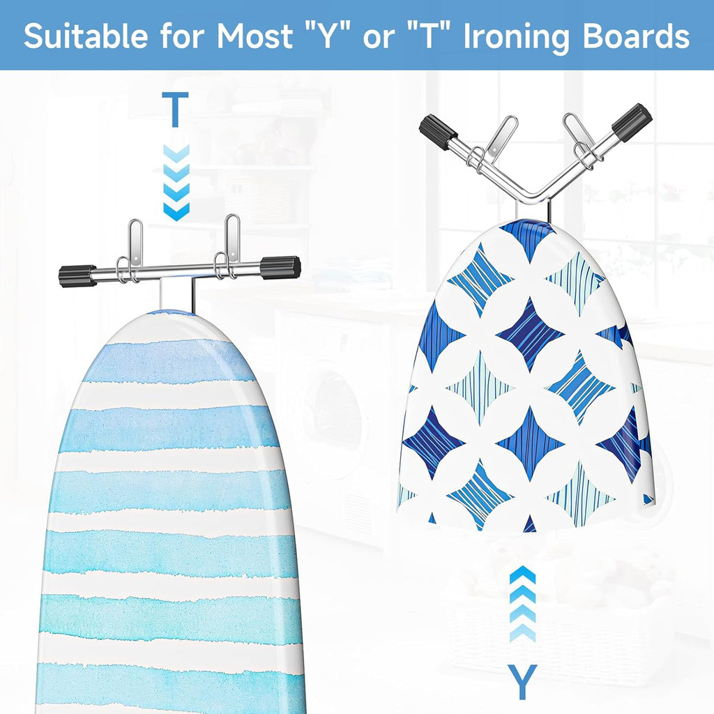 Ironing Board Hanger Wall Mount, Ironing Board Holder for T or Y Leg, Iron Board Holder Stainless Steel, Iron Board Hanger for Laundry Room, Iron Boards Hook for Wall