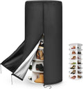 420D Black Rotating Shoe Rack Tower Cover,25" Diax63 H,Cover Only | Spinning Storage Tower Cover – Waterproof, Windproof, Adjustable Drawstring & Zippers,Pet-resistant