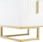 Ball & Cast Modern TV Stand with Storage Cabinets for TVs up to 80", Luxury Media Console w/Metal Legs & Gold Handles,Geometric Lines & Adjustable Shelf,Entertainment Center for Living Room,White