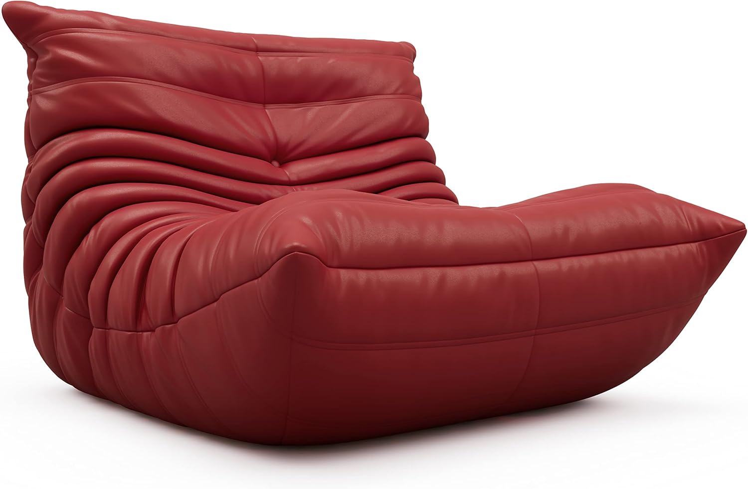 High-end Uncompressed Bean Bag Chair,Fireside Togo Chair with Red Faux Leather Cover, Comfy & Soft Lazy Floor Lounge Sofa for Bedroom, Living Room, Office or Lounger