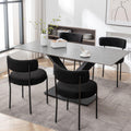 Cinxzar Black Boucle Dining Chairs Set of 4, Upholstered Dining Chairs with Black Metal Legs, Round Modern Dining Chair for Dining Room
