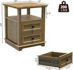 End Table with Fast USB C Charging Station, 18" Wide Sofa Side Table with 2 Drawers, Large Storage Rustic Wood Square Storage Cabinet for Living Room,Bedroom,Office, Light Brown