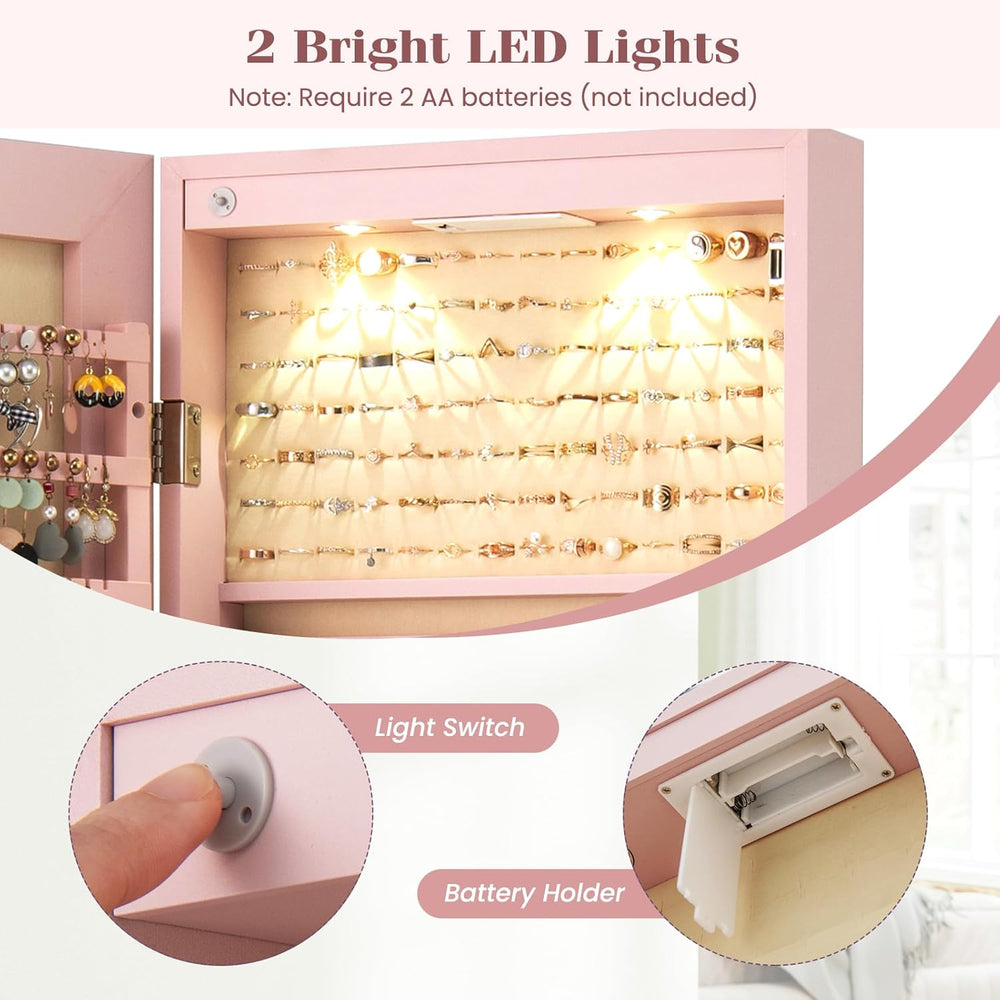 NAFORT 2 LEDs Jewelry Armoire with Full Length Mirror, Lockable Hanging Jewel...