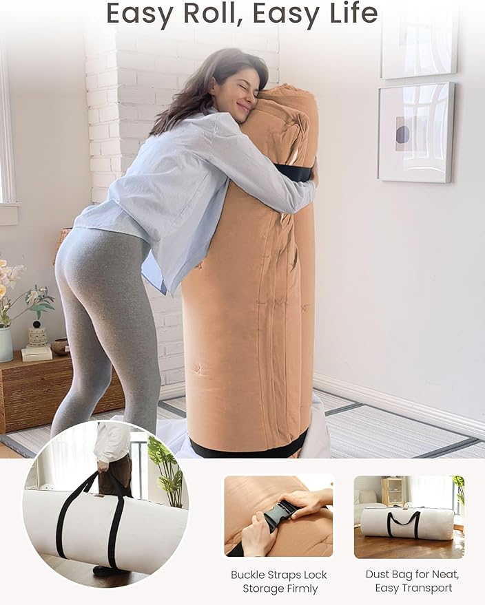 ZonLi Japanese Floor Futon Mattress Twin Size 39"x 80",100% Cotton Cover 4'' Thicken Tatami Mattress,Foldable Sleeping Pad,Portable Dormitory Tatami Mat,Roll Up Floor Lounger Bed for Adult (Burro)