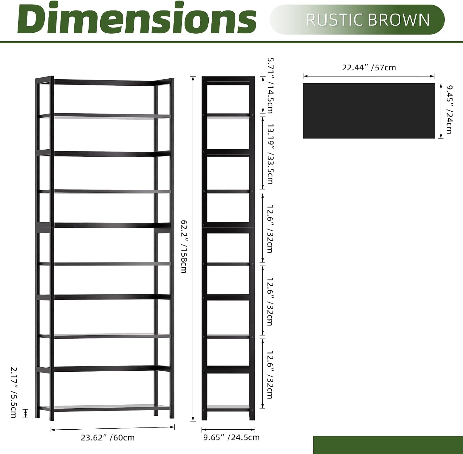 5-Tier Bamboo Wood Ladder Bookshelf, Tall Display Storage Shelf, Large Bookcase Modern Industrial Stand Organizer for Home, Office, Living Room, Kitchen, Bedroom, Black