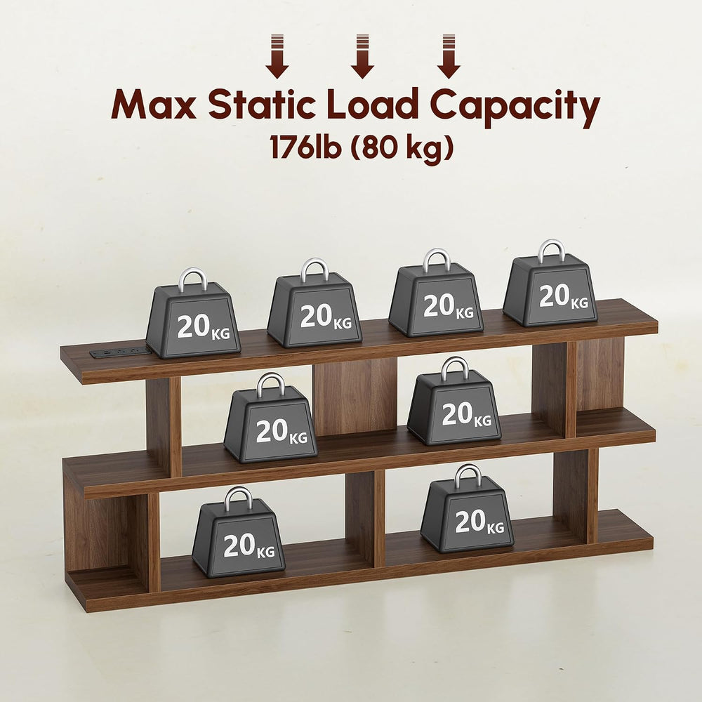 TIQLAB 70.9‘’ Extra Long Sofa Table with Power Outlet&Shelf, Black Walnut...