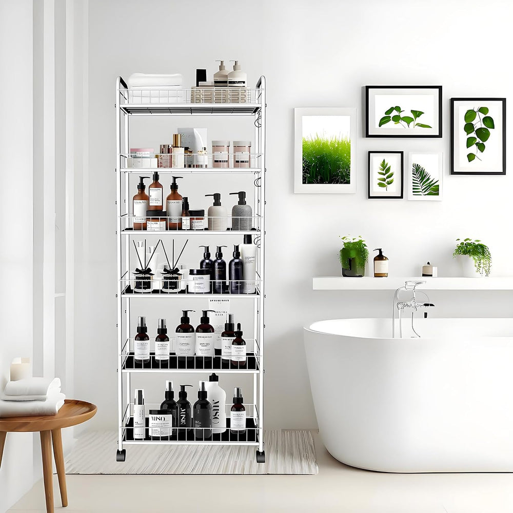 10in 6 Tier Slim Storage Cart with Wheels, Narrow Space Rolling Shelving Unit...