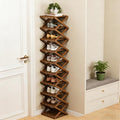 The 9-Tier No-Assembly Bamboo Rack, 3/5/7/9/10 Tier Bamboo Shoe Rack, Foldable Bamboo Shoe Organizer, Narrow Shoe Shelf for Entryway, Closet, Corner, Bedroom, Hallway (Brown, 10tier)