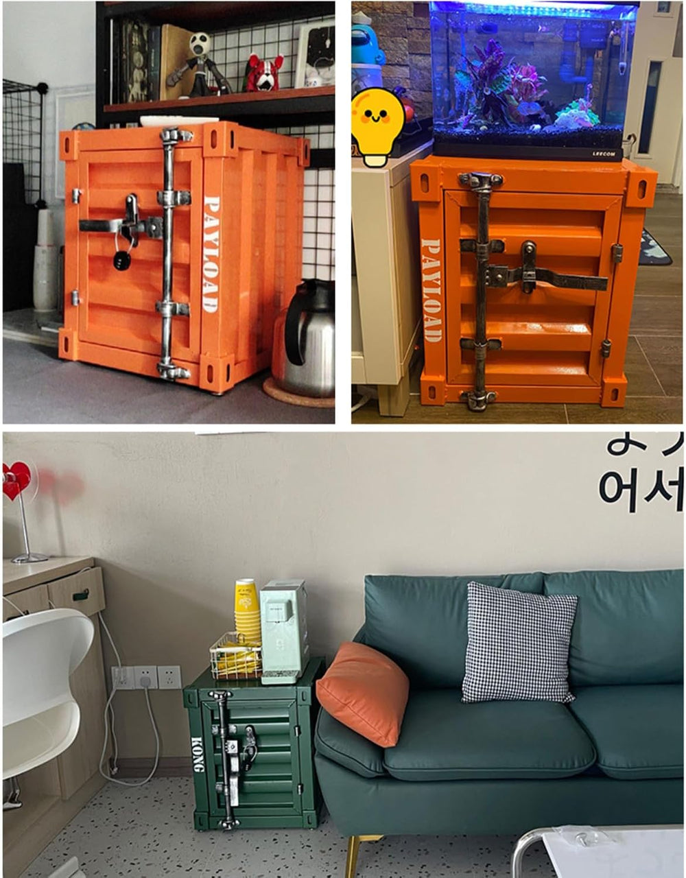 Industrial Side Table with Storage, Metal Iron End Table Nightstand, Small St...