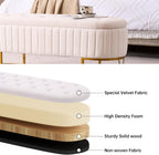 Tufted Storage Ottoman Bedroom Bench, 46" End of Bed Bench with Gold Metal Legs, Upholstered Footrest Stool for Dining, Living Room, Entryway and Hallway, Ivory
