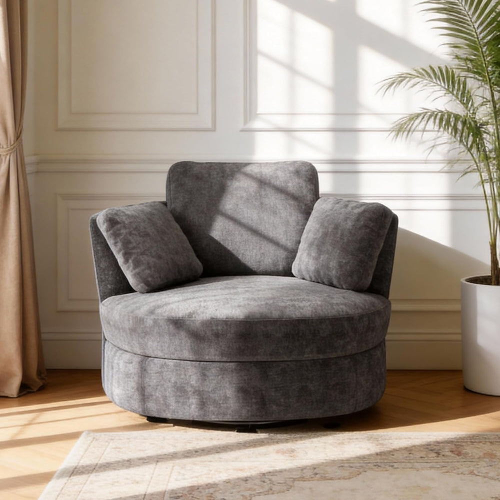 Aoiy & Wifon 40.55'' W Swivel Accent Chair, Round Arm Barrel Chai...