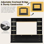 Merax 102.3 Inch Wide Farmhouse Entertainment Center, Rustic TV Stand with 6 Drawers & Adjustable Shelves, Large Media Console for TVs up to 75", Modern Bookshelves Wall Unit, Black