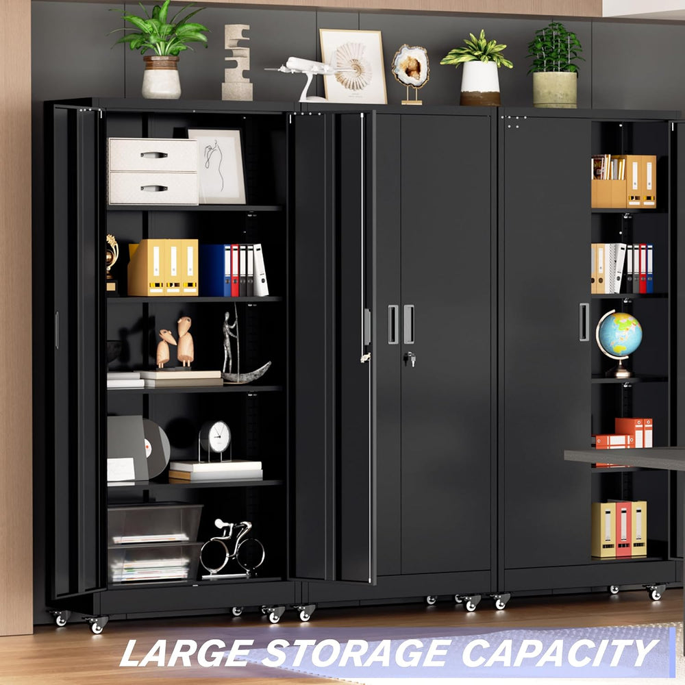 Pataku 73" Metal Storage Cabinet with Wheels, Garage Storage Cabinet wit...