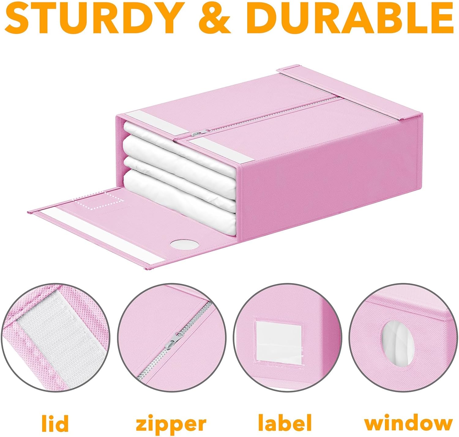 SpaceAid 4 Pack Bed Sheet Organizers and Storage, Foldable Sheet Organizer for Linen Closet, Sheets Set Folder Keeper with Window XL (Queen & King Size) Bedding Container (Pink, 4 Pack)