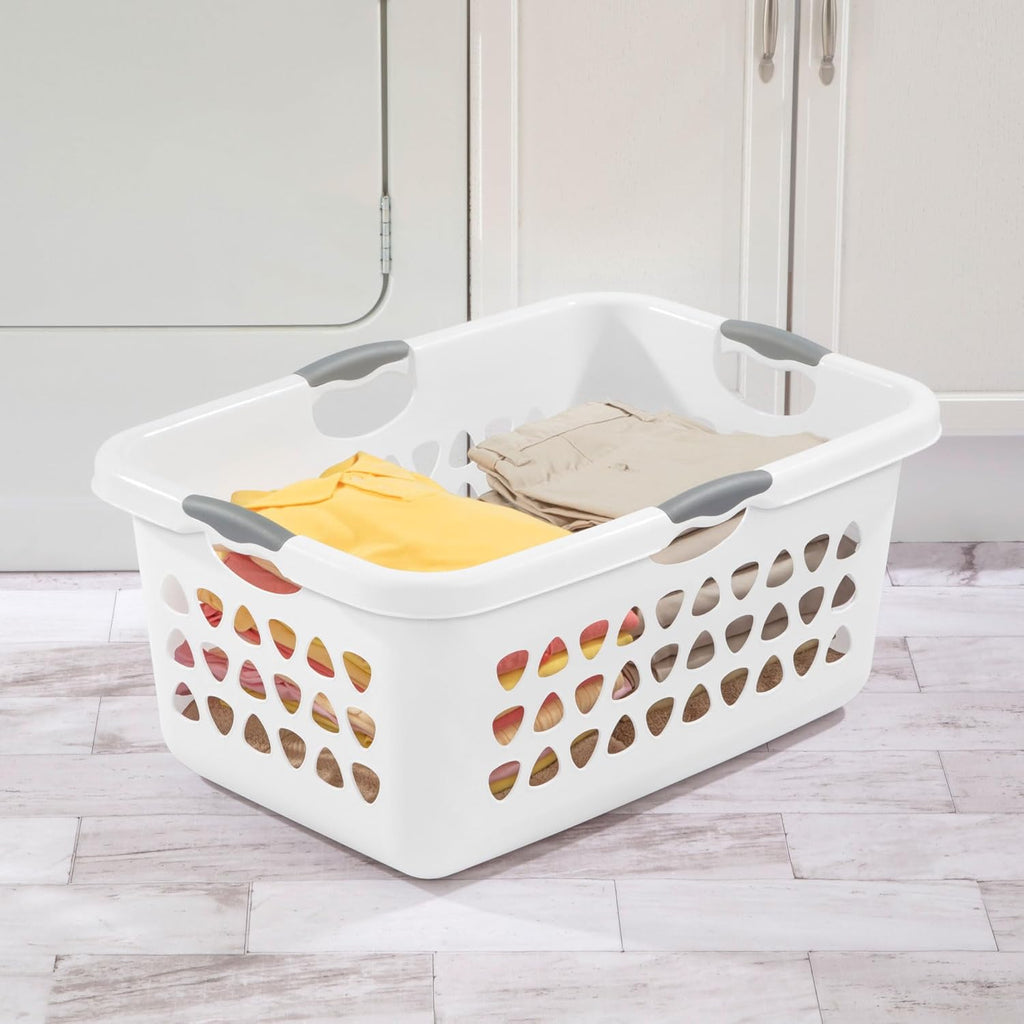 Sterilite 4 Pack Ultra Laundry Basket, Plastic Clothes Hamper, Large Rectangle Bin with 4 Comfort Grip Handles, 2 Bushel Capacity, White