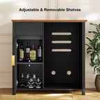 Mini Fridge Cabinet with Charging Station, Modern Fluted Coffee Bar Cabinet with Beverage and Wine Storage, Compact Coffee Bar with Mini Fridge Space for Kitchen, Dining Room or Living Room
