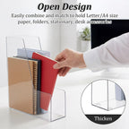 2 PCS Vertical File Holder, Clear Acrylic Desk Organizer for Office, Acrylic Magazine File Holder Rack, Plastic Document Storage Bins for Magazines, Binders, Notebooks & Envelopes, Space Saving for Ho