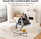 108" L-Shaped Boneless Couch, High Seat Modular Sectional Sofa with Moveable Ottoman, Corduroy Cloud Couches for Living Room, No Assembly, Ship in a Box, White