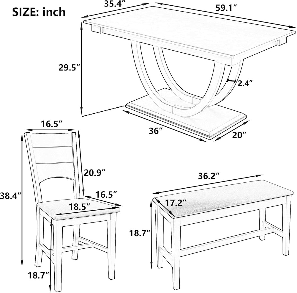 LUMISOL 6 Piece Dining Table Set for 6, Farmhouse Kitchen Dining Room Table S...