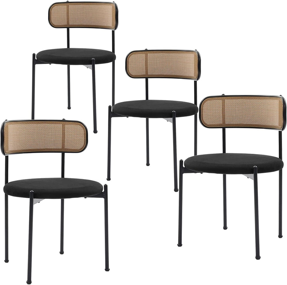 Rattan Dining Chairs Set of 4, Mid-Century Modern Chair with Boucle, Kitchen ...