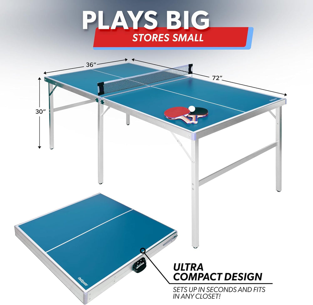 GoSports Mid-Size Table Tennis Game Set - Red or Blue - Indoor/Outdoor Portab...