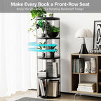 4 Tier Rotating Bookshelf, Small Corner Bookshelf for Small Space, 360 Display Floor Standing Bookcase, Lazy Susan Plastic Narrow Book Organizer for Bedroom, Living Room, Round, Black