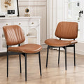 Dining Chairs Set of 2, Dining Room and Kitchen Chairs, Mid Century Modern Accent Chair, Upholstered PU Leather Chairs for Vanity with Walnut Bentwood and Metal Legs, Light Tan
