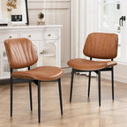 Dining Chairs Set of 2, Dining Room and Kitchen Chairs, Mid Century Modern Accent Chair, Upholstered PU Leather Chairs for Vanity with Walnut Bentwood and Metal Legs, Light Tan