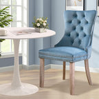 3-Pieces 31.5" Round Dining Table Set for 2, White Dining Table & 2 Velvet Upholstered Dining Chairs for Kitchen Dining Room Apartment Small Space(White Table & Sky Blue Chairs)