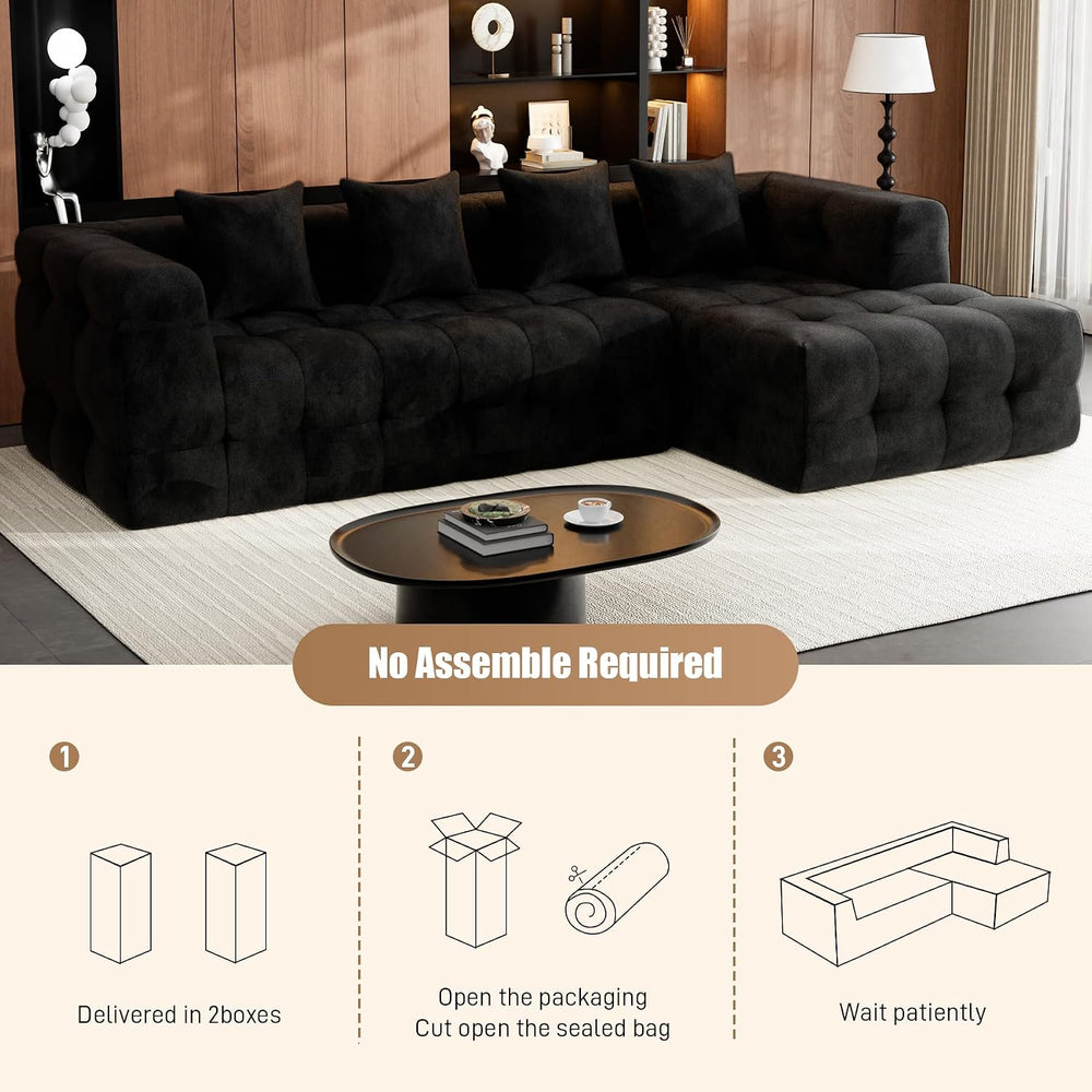 120" Sectional L-Shaped Couch for Living Room, Right Facing, Black | Clo...