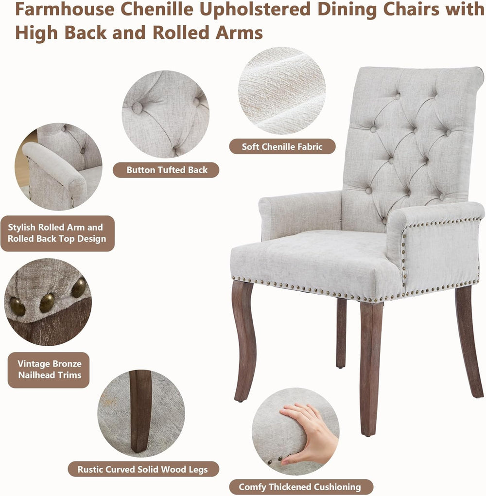 mikibama Chenille Upholstered Dining Chairs with High Back,Vintage Tufted Kit...