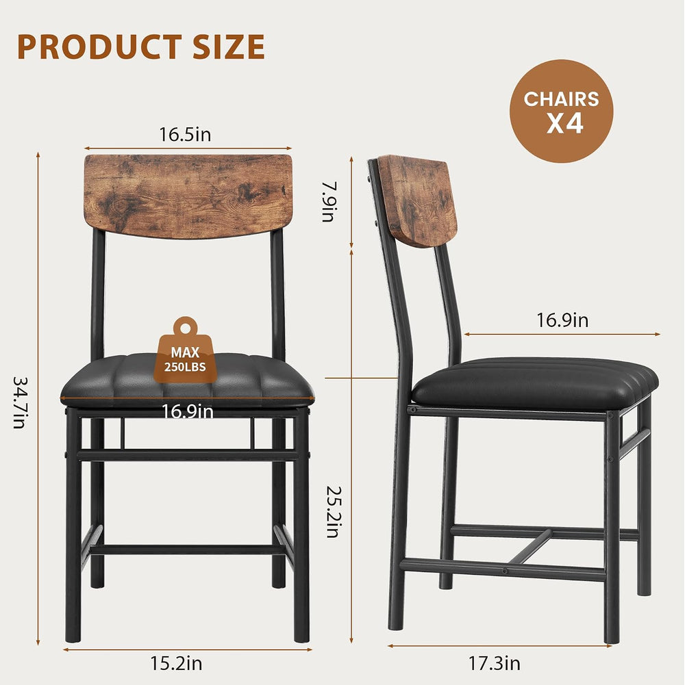 Jocoevol Industrial Dining Chairs Set of 4 - Upholstered Dining Room Chairs w...