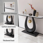 Contemporary Semi-Circular Telephone Table, Narrow Console with Stone Top, Stylish Hallway Cabinet, Perfect Accent Table for Living Room & Entrance Decor