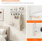 Homode Coat Rack Wall Mount with Hooks and Mail Holder, Entryway Floating Shelf with Key Hooks, Hanging Coat Hanger for Entry, Bathroom, Hallway, Bedroom, White