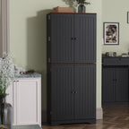 Furnify 72" Tall Kitchen Pantry Cabinet with Door Organizer, Black | Farmhouse Rustic Tall Buffet Cabinet with Adjustable Shelves, Freestanding Storage Cupboard for Kitchen Dining Room Bathroom