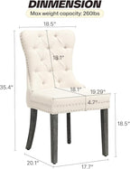 KCC Boucle Dining Chairs Set of 4, Upholstered High-end Tufted Dining Room Chair with Nailhead Back Ring Pull Trim Solid Wood Legs, Contemporary Nikki Collection Modern Style for Kitchen, Cream