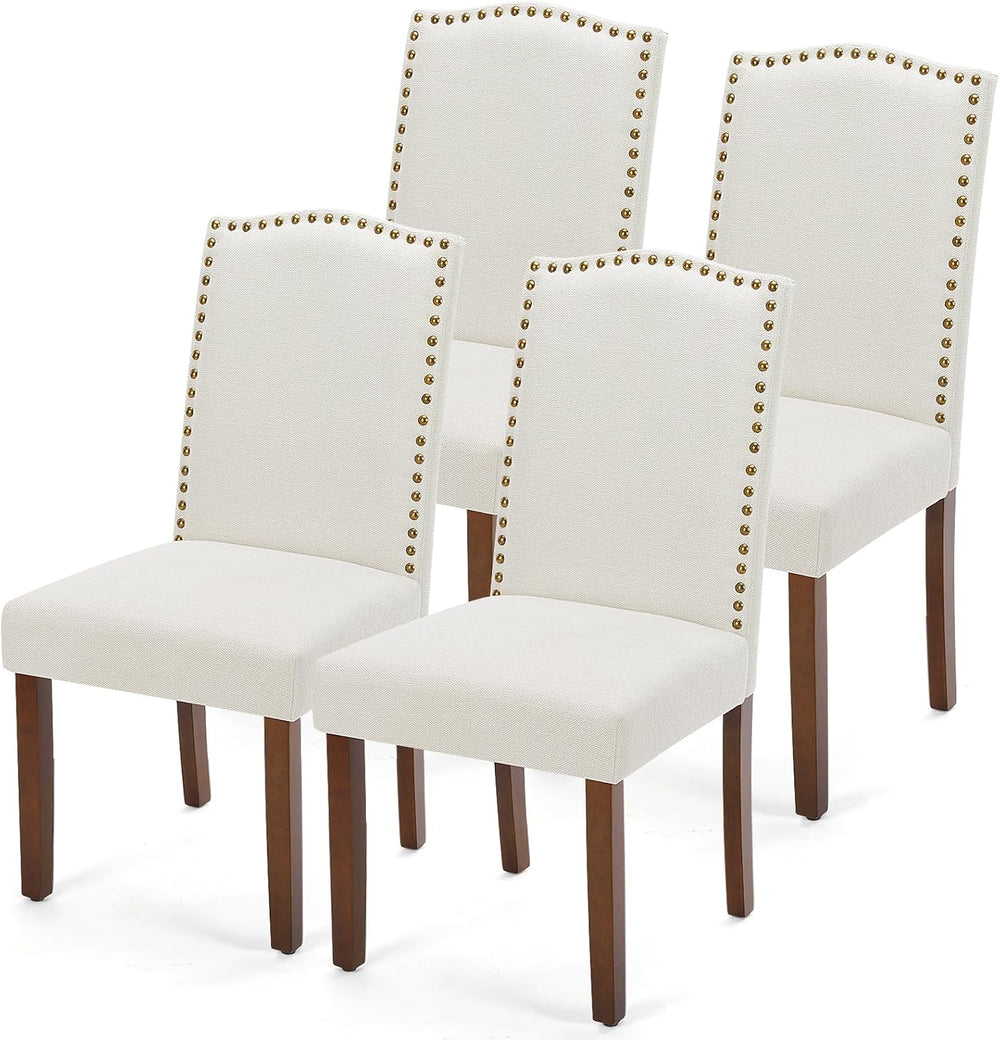 DUMOS Dining Chairs Set of 4, Upholstered Accent Chair, Beige | Wooden Legs, ...