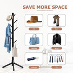 Coat Rack, Coat Racks Freestanding with 8 Hooks 3 Adjustable Heights for Clothes, Hats, Handbags, Coat Tree Easy Assembly for Entryway, Bedroom, Hallway, Office(Black)
