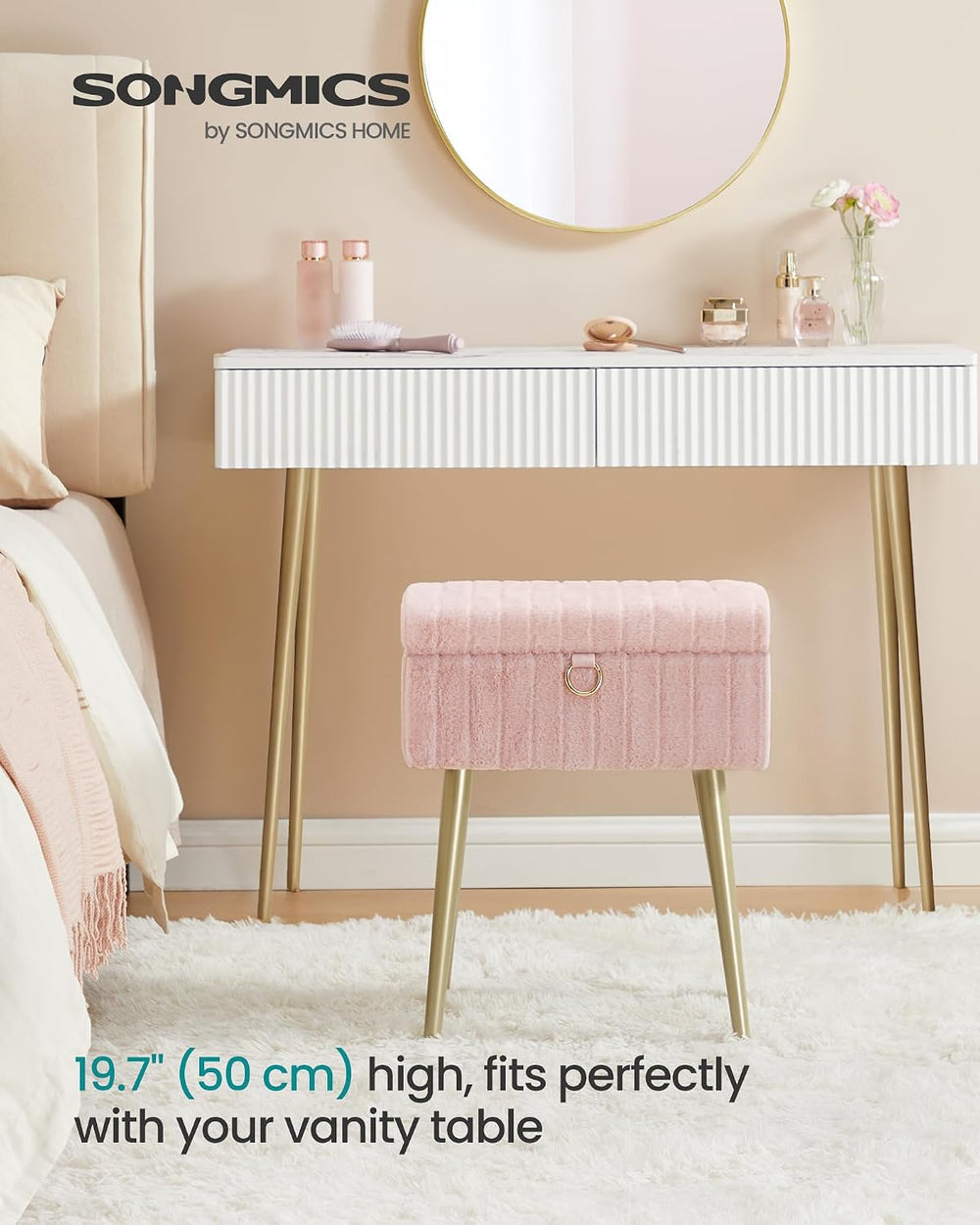 SONGMICS Vanity Stool Chair with Storage, Metal Legs, Max. Load 440 lb | Make...